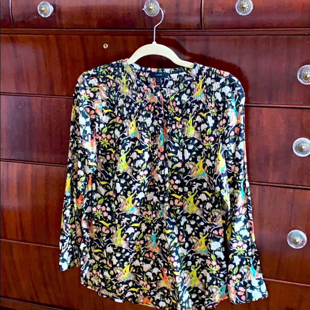 J. Crew Whimsical Horse Rider Patterned Top Sz 0